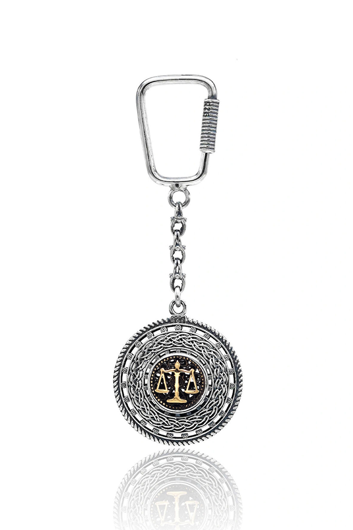 Adalet Terazisi Örgü Model Telkari İşlemeli 925 Ayar Gümüş Anahtarlık 201024435