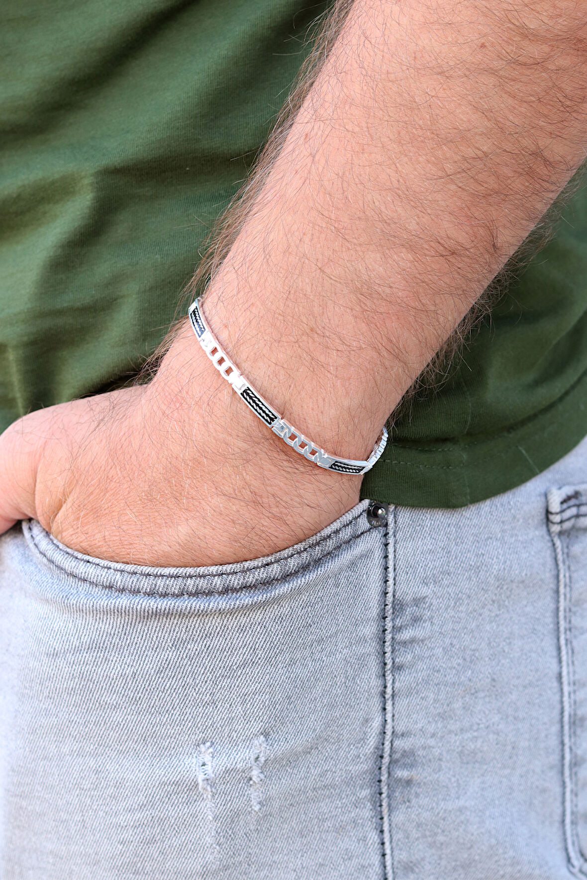 Buğday Tasarım 925 Ayar Saf Gümüş Erkek Bileklik 201024445