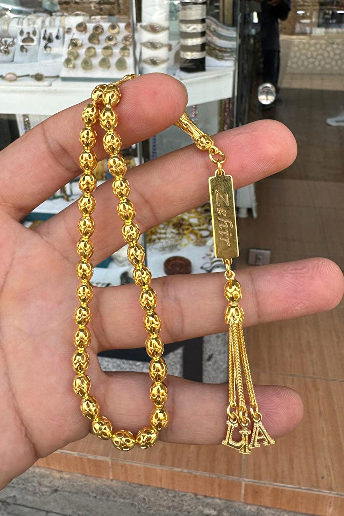 Arpa Kesim Altın Kaplama Gümüş Telkari El İşçiliği İsimli ve Harfli Tesbih 201024457