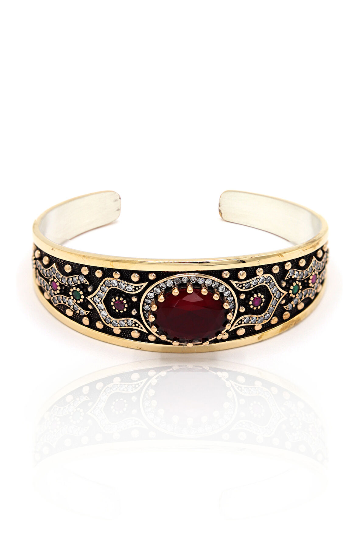 Yakut Taşlı Zirkon Süsleme Artuklu Model El işi Gümüş Kadın Bilezik 201024467