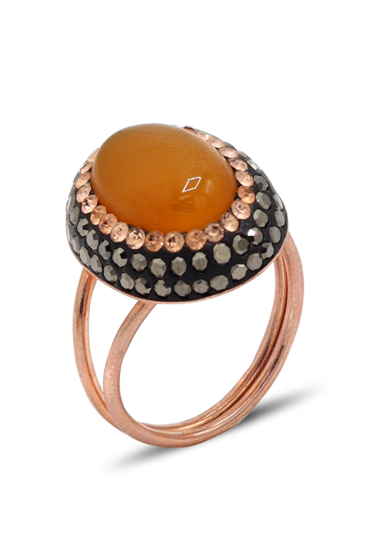 Kehribar ve Swaroski Taşlı 925 Ayar Gümüş Kadın Yüzük 201024477