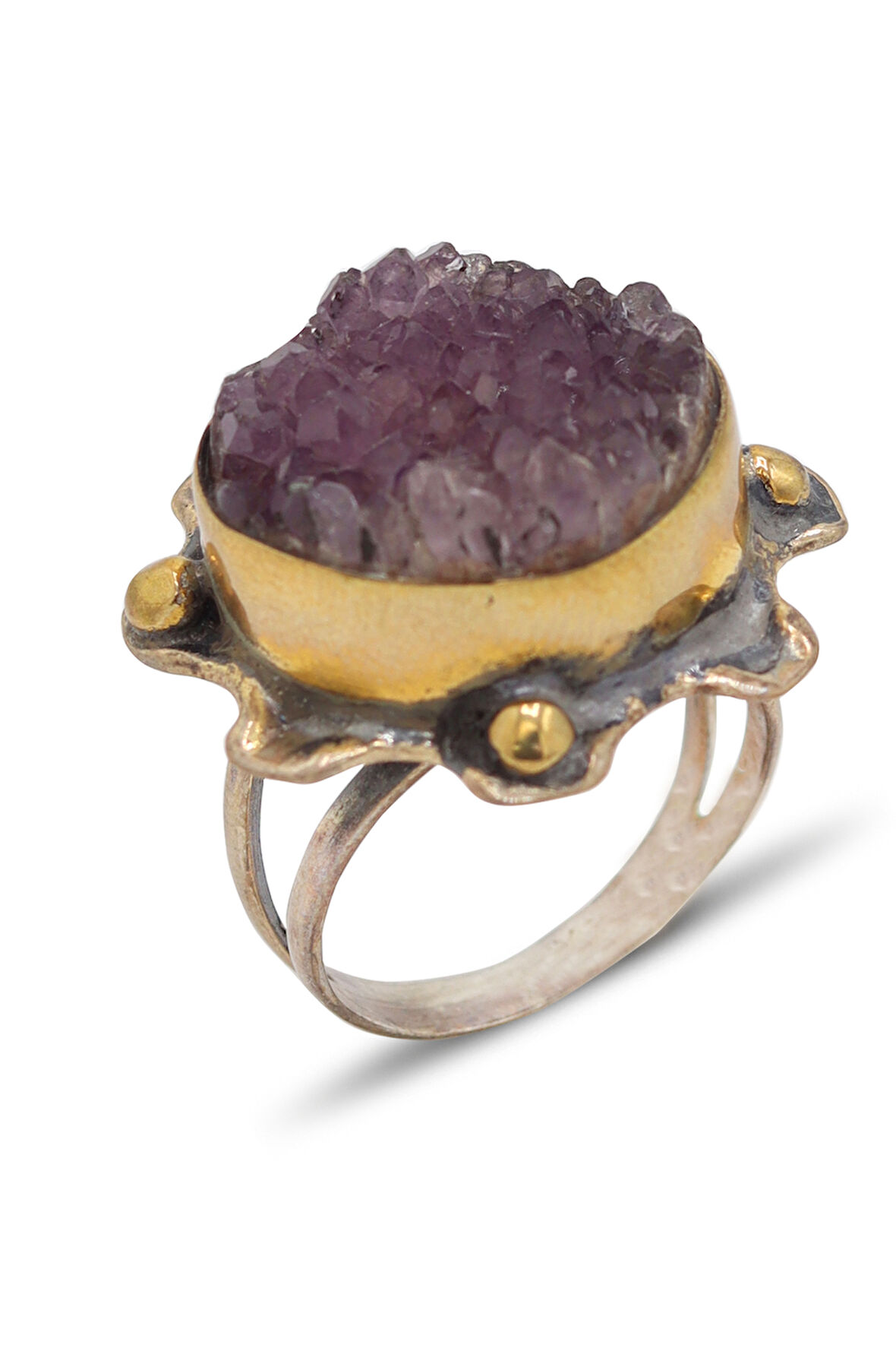 Kök Ametist Taşlı Çekiç İşlemeli 925 Ayar Gümüş Kadın Yüzük 201024484