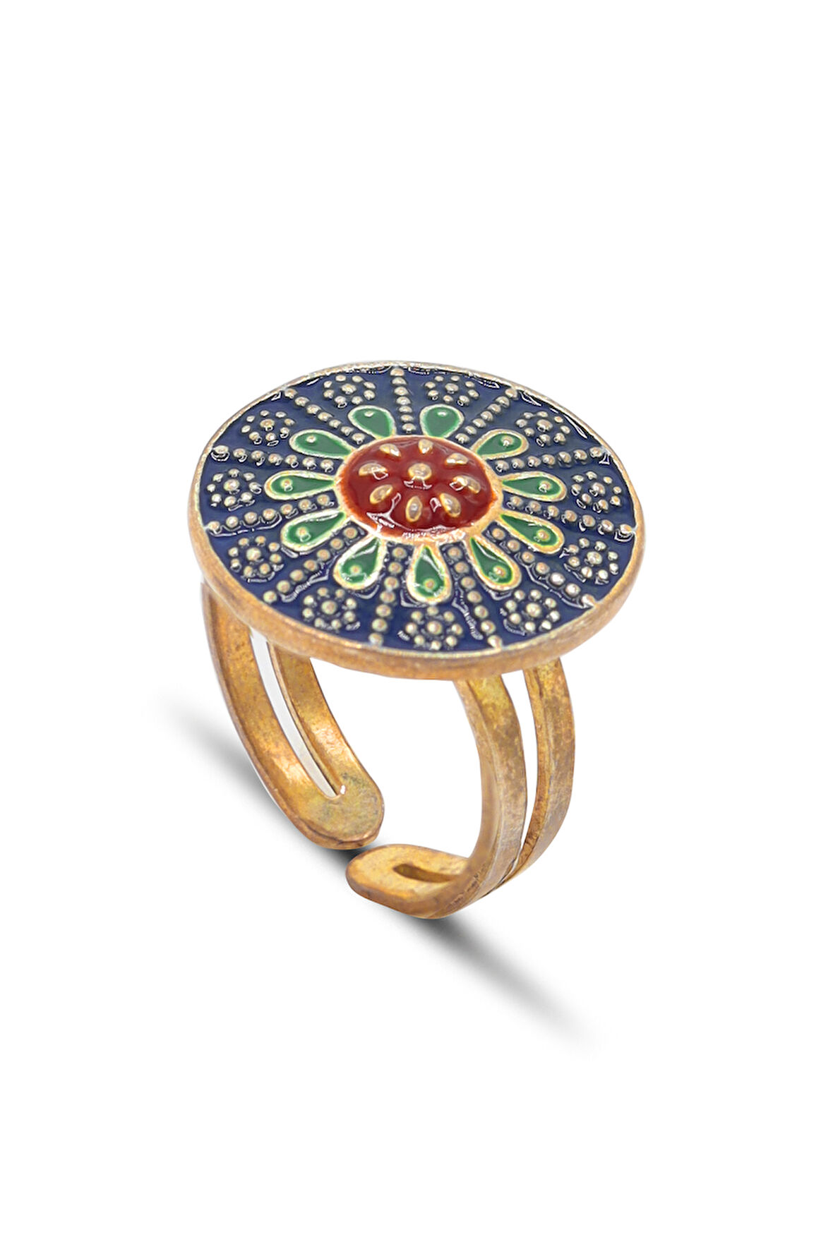 Kırmızı Yeşil Mineli İşlemeli Gümüş Mardin Hasırı Kadın Yüzük 201024488