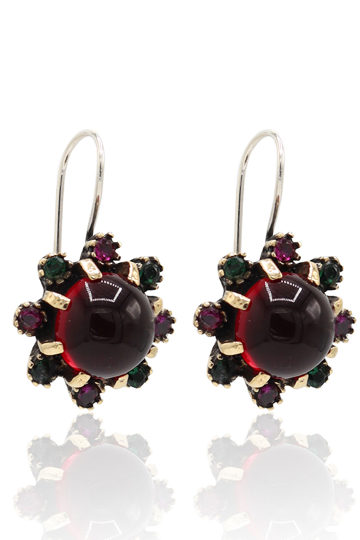 Lal Zümrüt ve Yakut Taşlı 925 Ayar Otantik Gümüş Kadın Küpe 201024502