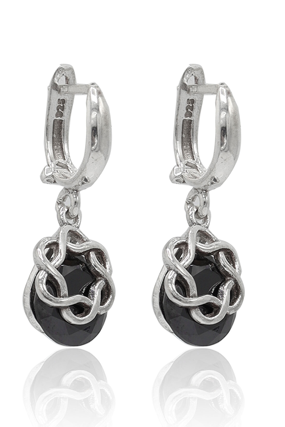 Elmas Möntürlü Oniks Taşlı Kadın Gümüş Küpe 201024506