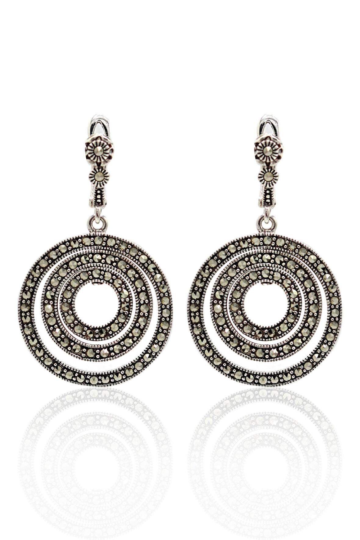 Markazit Taşlı Sallantılı Halka Model Gümüş Kadın Küpe 201024508