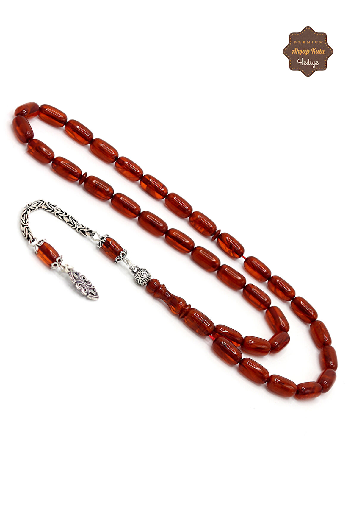 Hareli Kahverengi Kapsül Kesim İvme Gümüş Püsküllü Sıkma Kehribar Tesbih 201024521