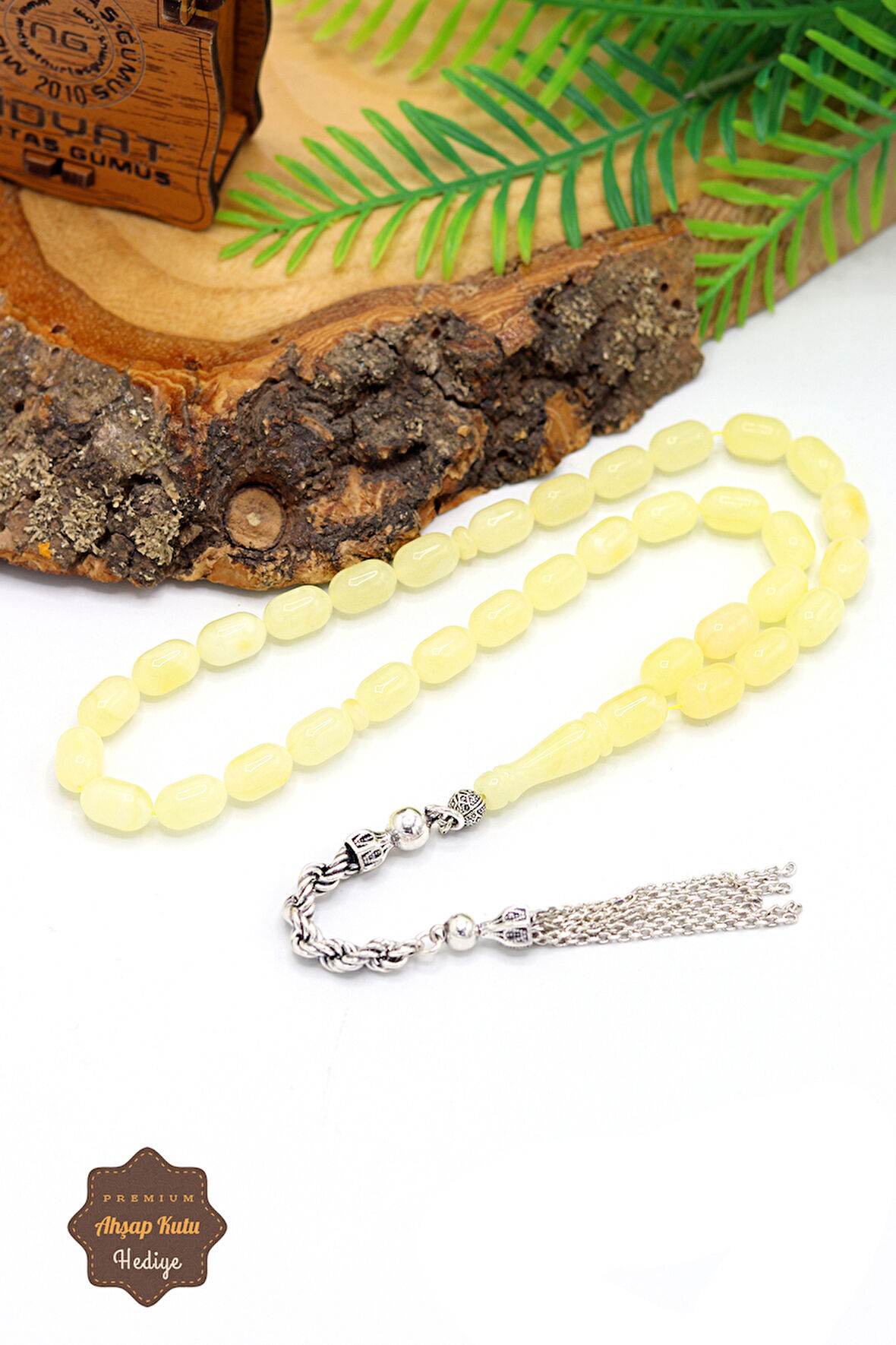 Gümüş Püsküllü Kapsül Kesim Ukrayna Damla Kehribar Tesbih 201024526