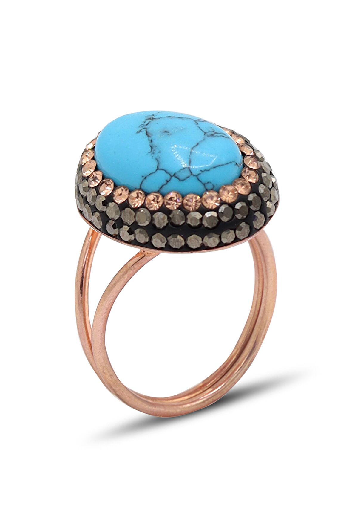 Turkuaz ve Swaroski Taşlı 925 Ayar Gümüş Kadın Yüzük 201024529