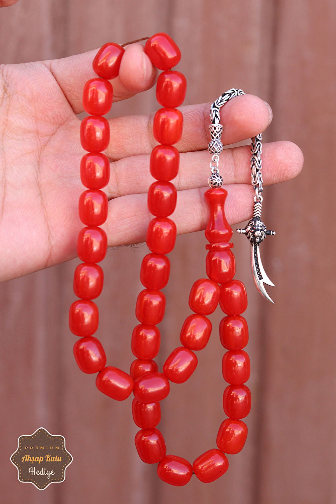 Büyük Boy Pudra Pembesi Kapsül Kesim Gümüş Püsküllü Sıkma Kehribar Tesbih 201024533