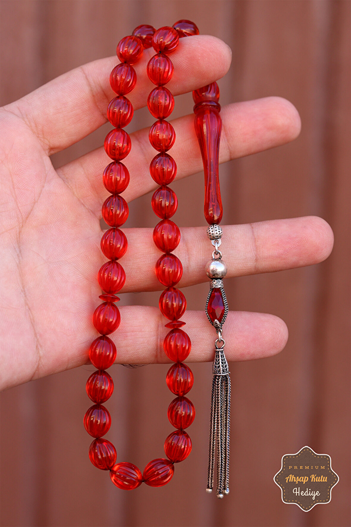 Turuncu Fasata Arpa Kesim Gümüş Püsküllü Ateş Kehribar Tesbih 201024534