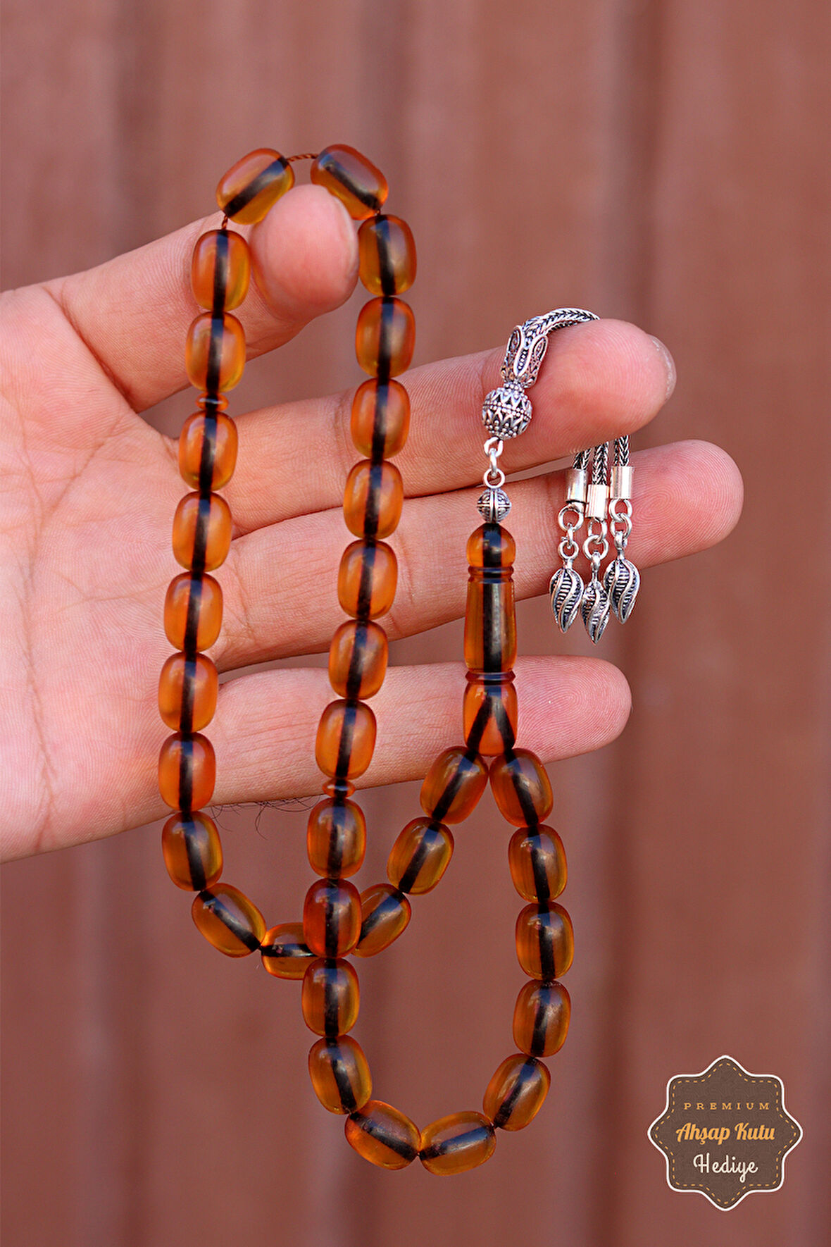 Açık Yeşil Kapsül Kesim Gümüş Püsküllü Ateş Kehribar Tesbih 201024535