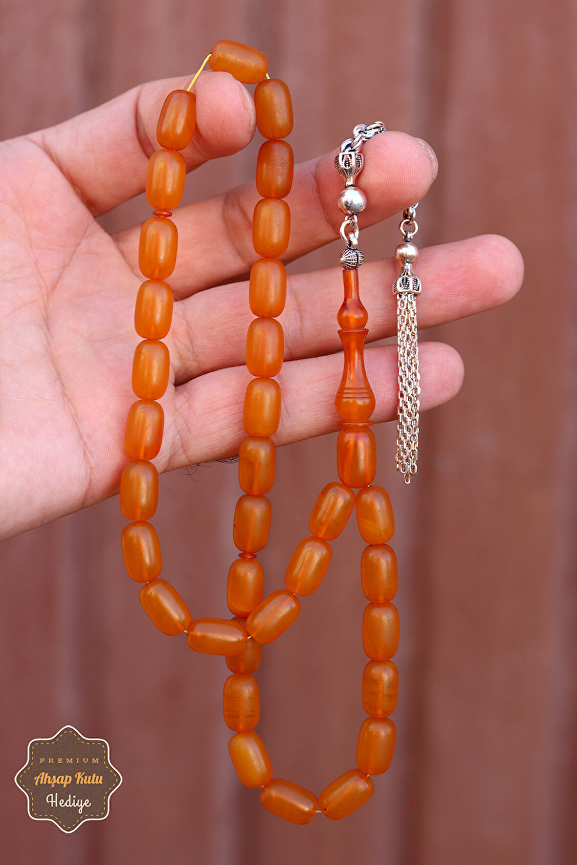 Hareli Sarı Kapsül Kesim Örgü Gümüş Püsküllü Sıkma Kehribar Tesbih 201024539