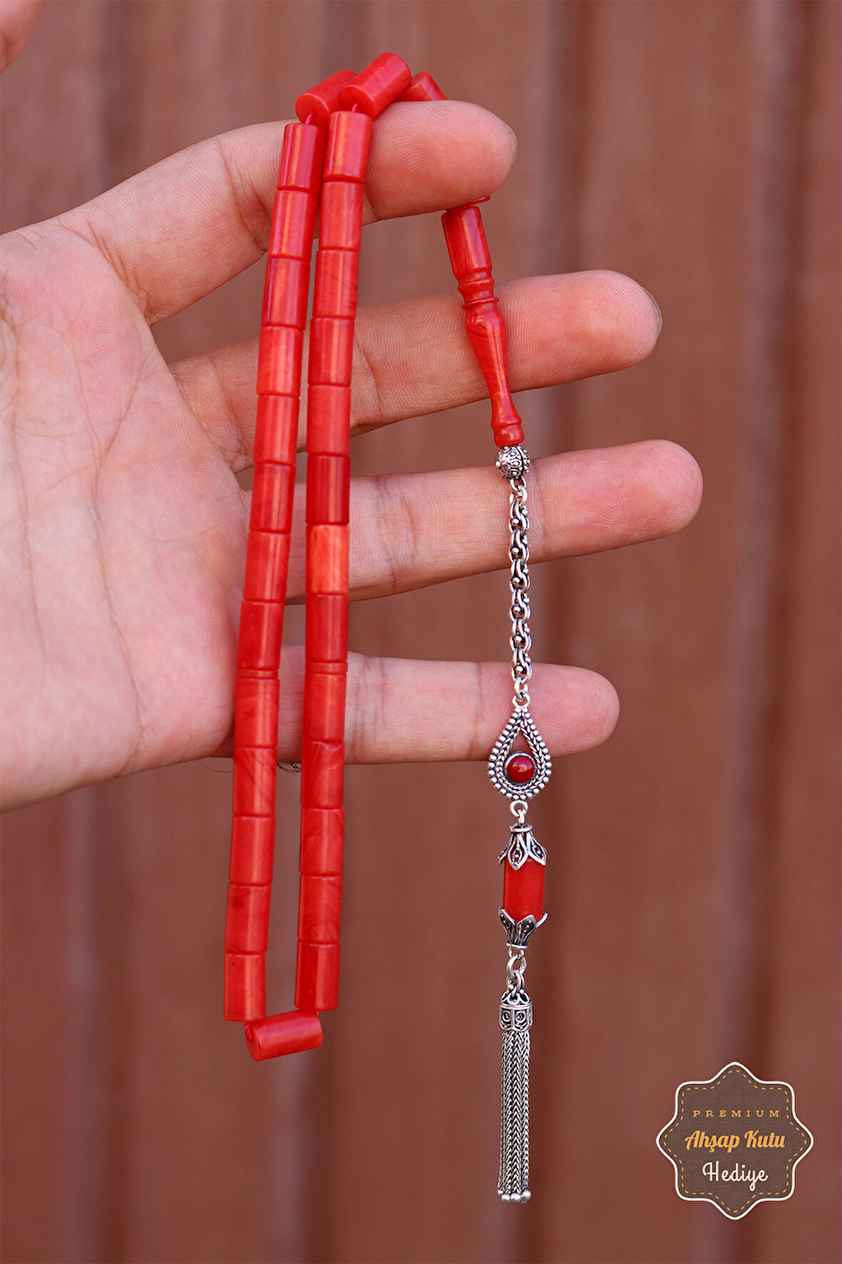 Hareli Pembe Kesme Model Gümüş Püsküllü Sıkma Kehribar Tesbih 201024543
