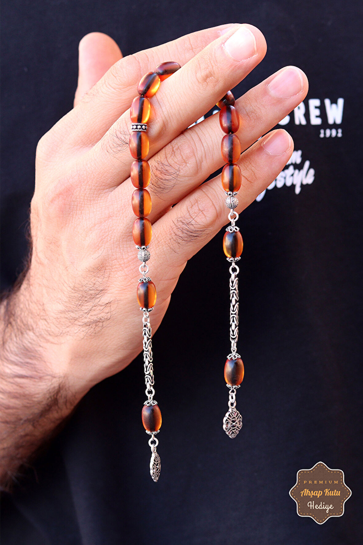 Açık Yeşil Kapsül Kesim Gümüş Püsküllü Zaza Ateş Kehribar Tesbih 201024547