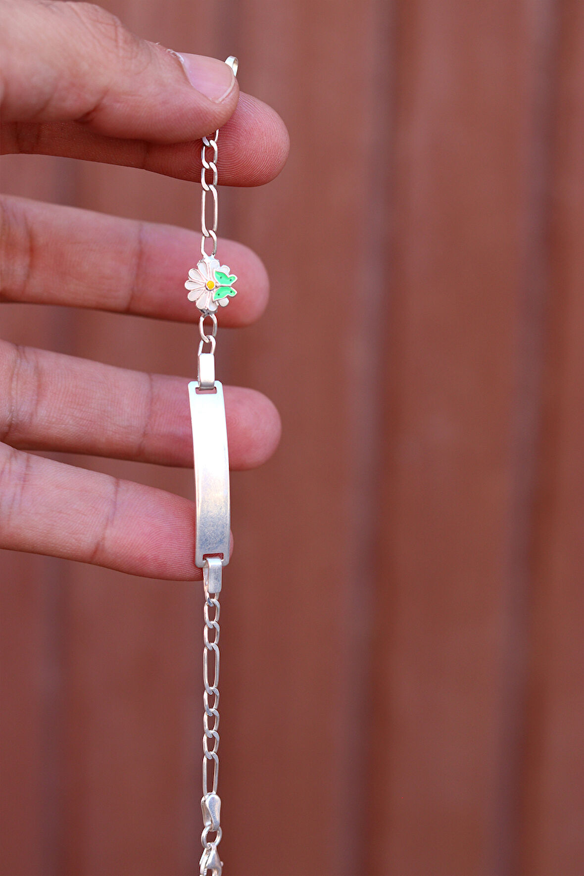 Kelebekli Papatya Model 925 Ayar Gümüş Çocuk Künyesi 201024553