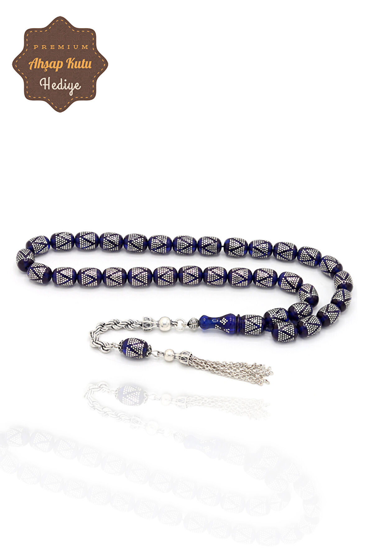 Parlament Mavisi Gümüş İşlemeli Gümüş Püsküllü Ateş Kehribar Tesbih 201024568
