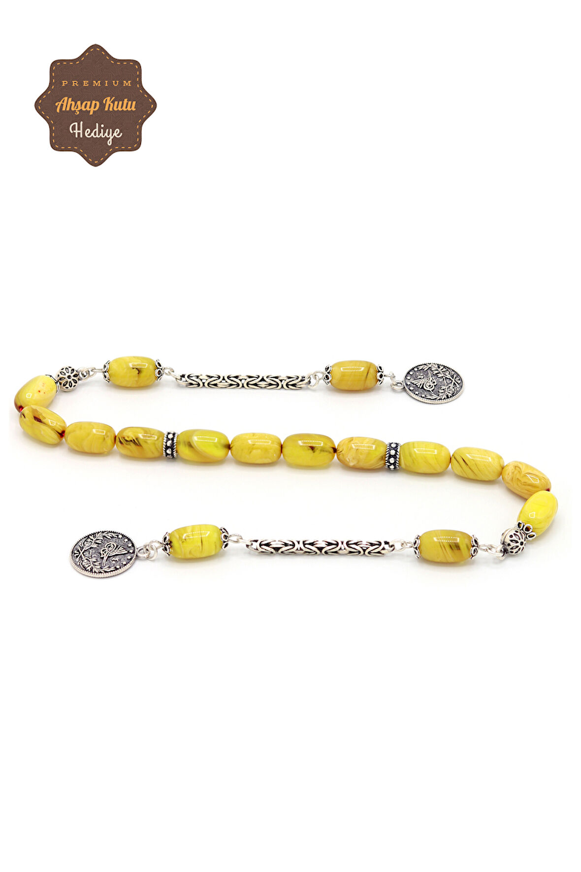 Sarı Hareli Kapsül Kesim Kazaziye Püsküllü Sıkma Kehribar Zaza Tesbih 201024574