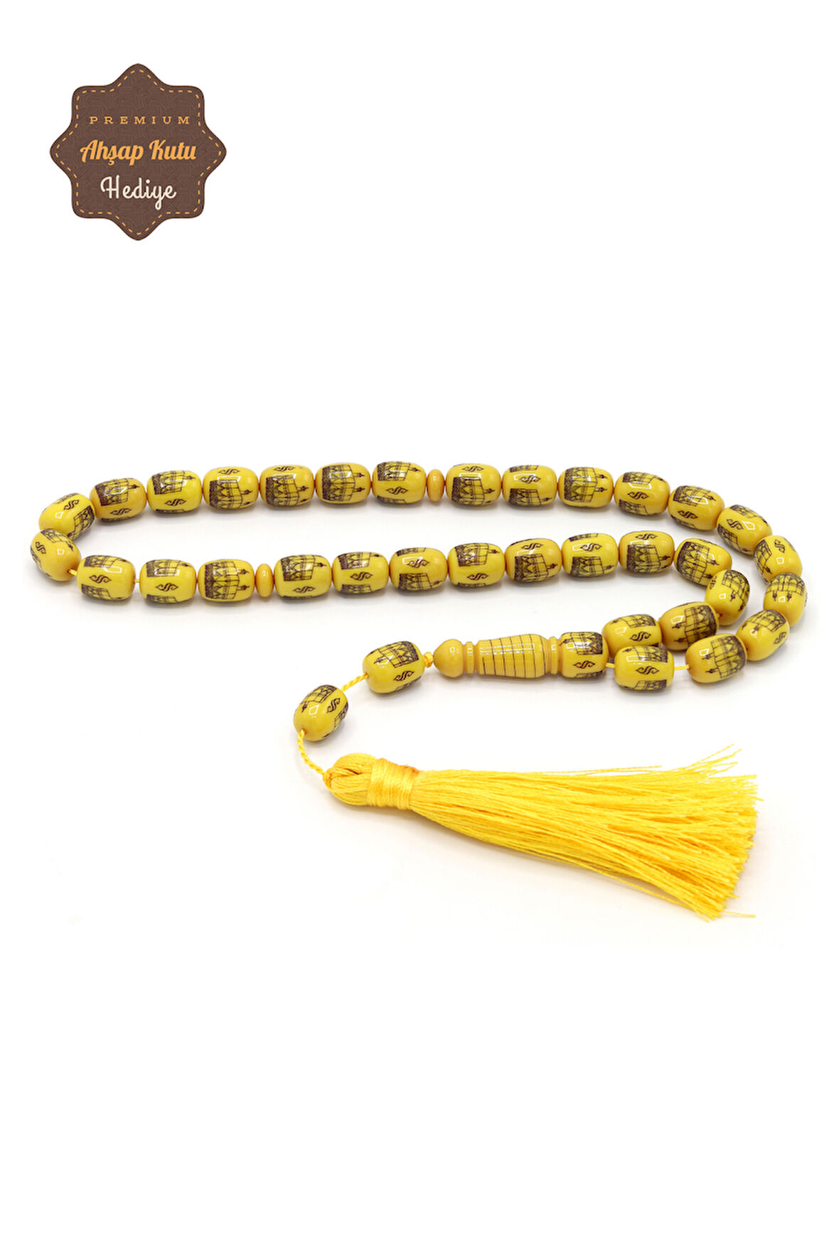 Açık Sarı Kapsül Kesim Kabe Figürlü Model Sıkma Bağa Tesbih 201024578