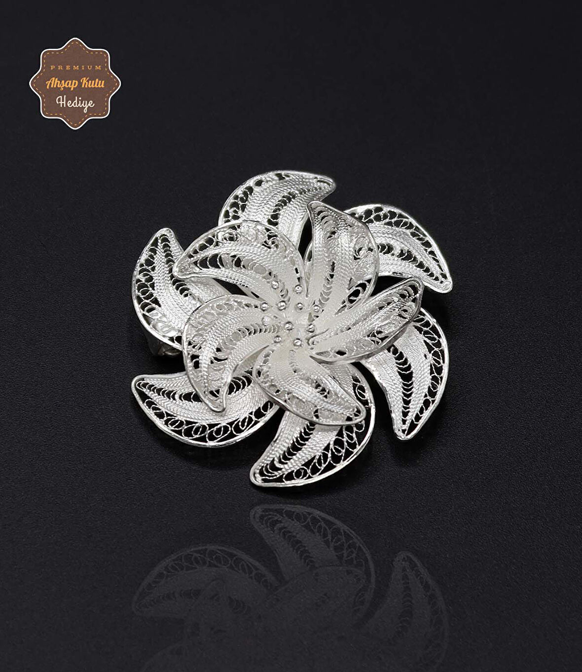 Rüzgar Gülü Model 925 Ayar Gümüş Saf Süper Telkari Broş 201024621