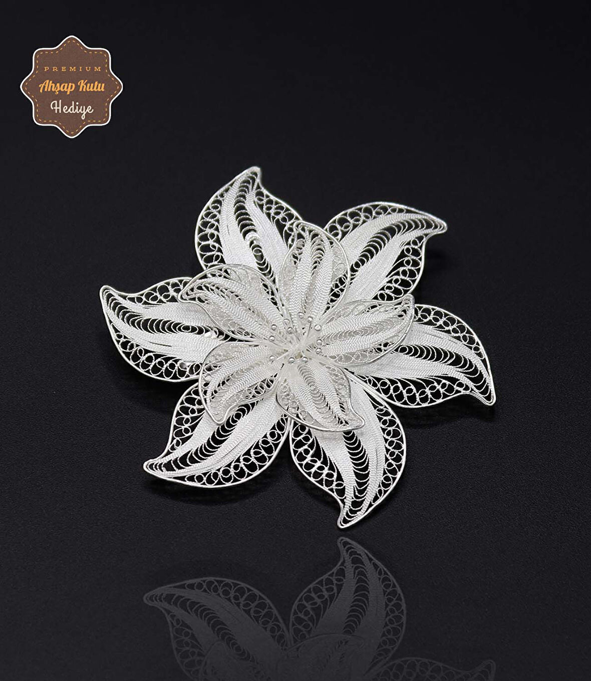 Büyük Zambak Model 925 Ayar Gümüş Saf Süper Telkari Broş 201024623