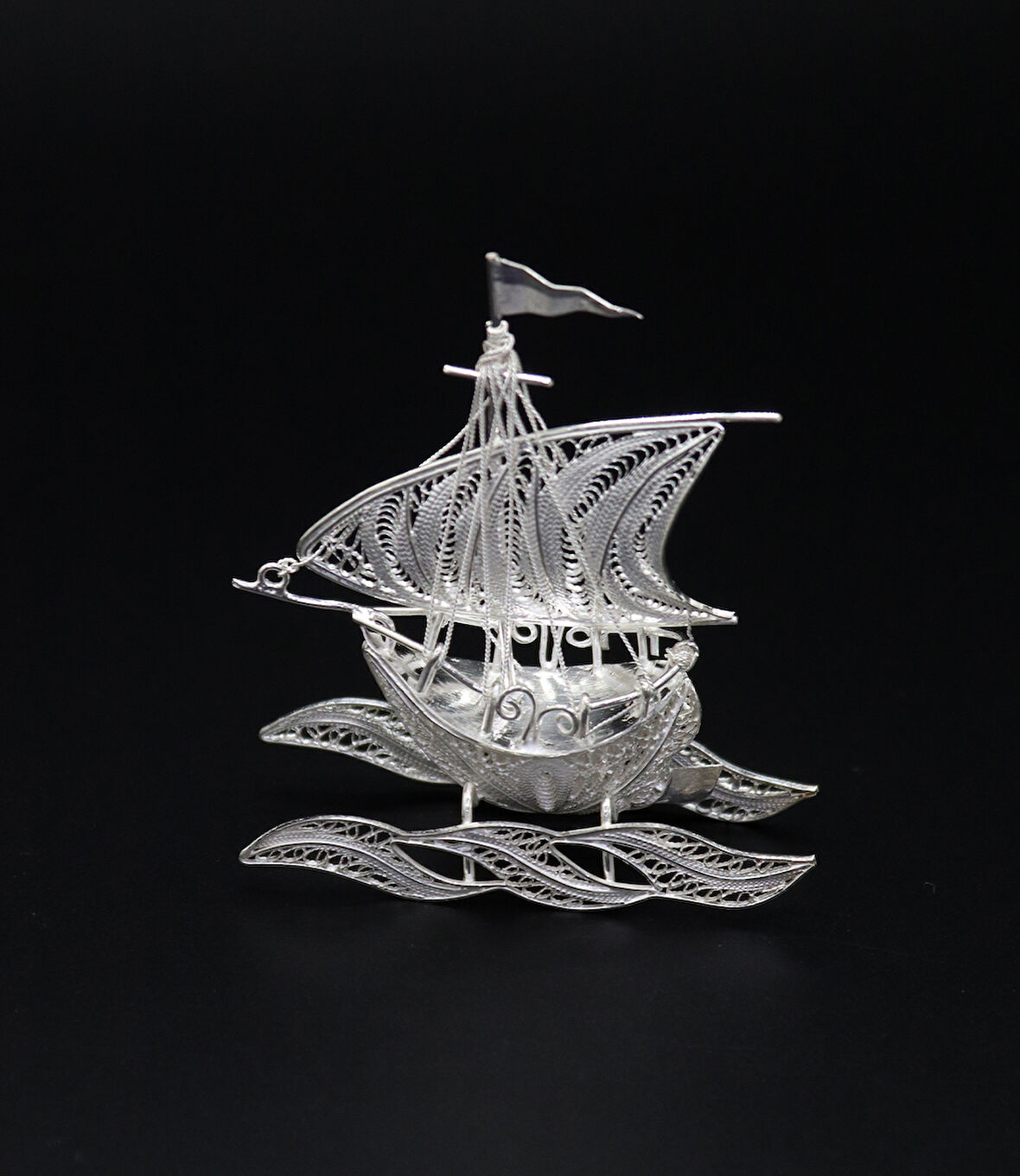 Yelkenli 925 Ayar Gümüş Saf Süper Telkari Elişi Biblo Aksesuar 201024639