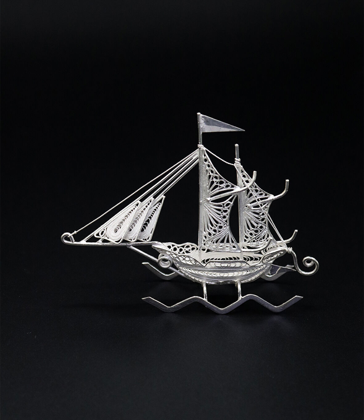 Çift Yelkenli 925 Ayar Gümüş Saf Süper Telkari Elişi Biblo Aksesuar 201024640