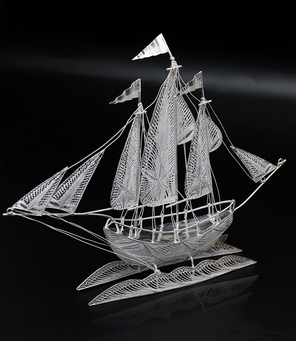 Büyük Uzun Yelkenli 925 Ayar Gümüş Saf Süper Telkari Elişi Biblo Aksesuar 201024641