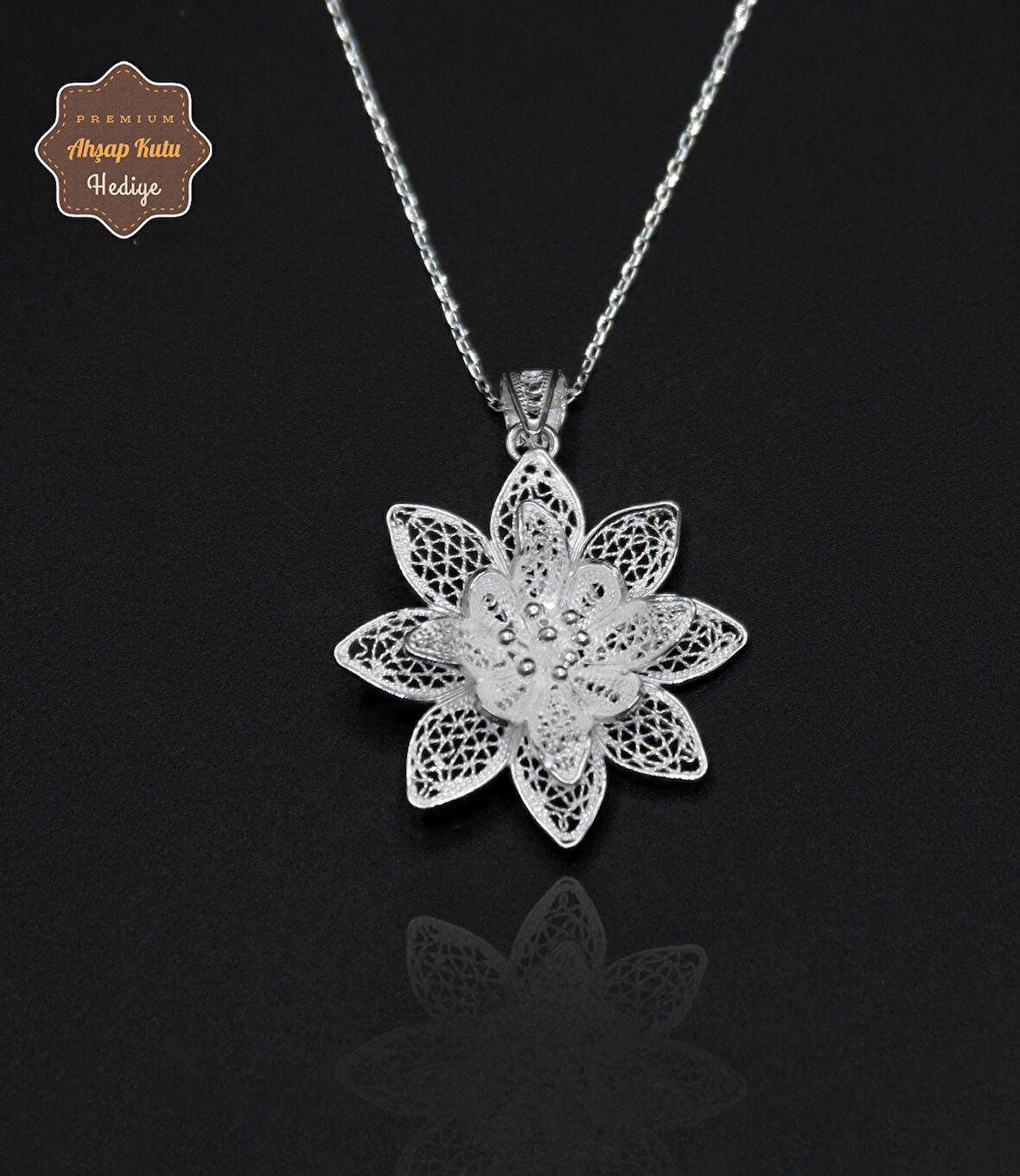 Lotus Çiçeği Model 925 Ayar Saf Gümüş Telkari Kadın Kolye 201024648