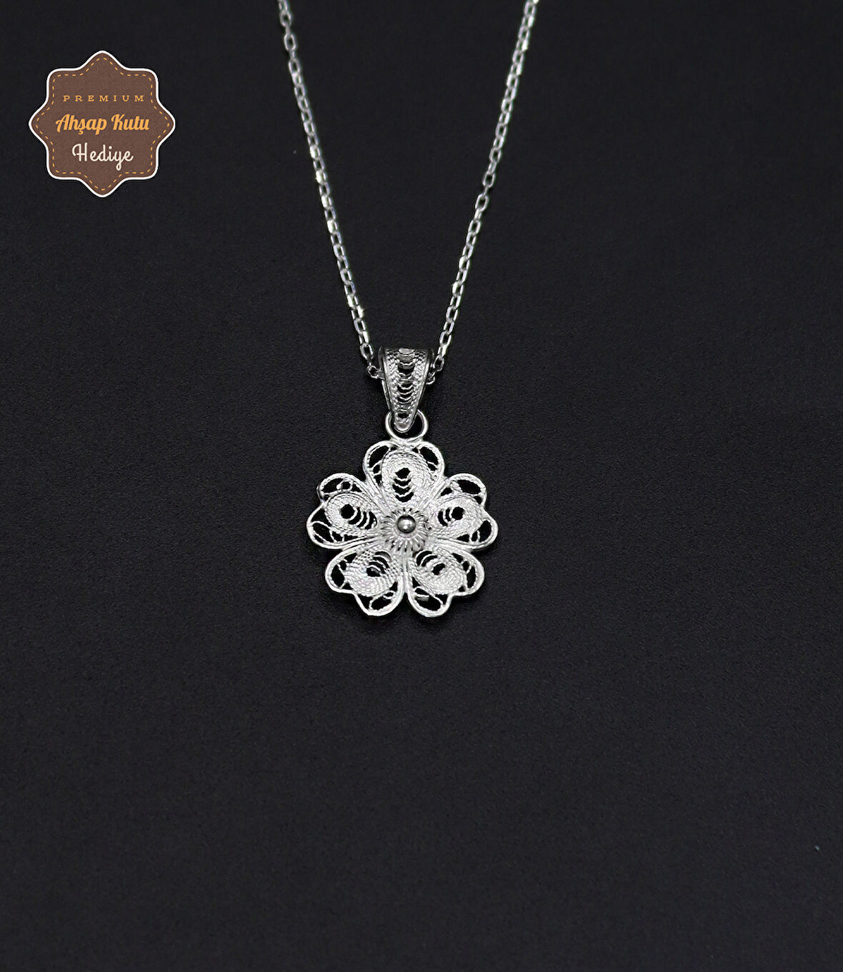 Çiçek Model 925 Ayar Saf Gümüş Telkari Kadın Kolye 201024662