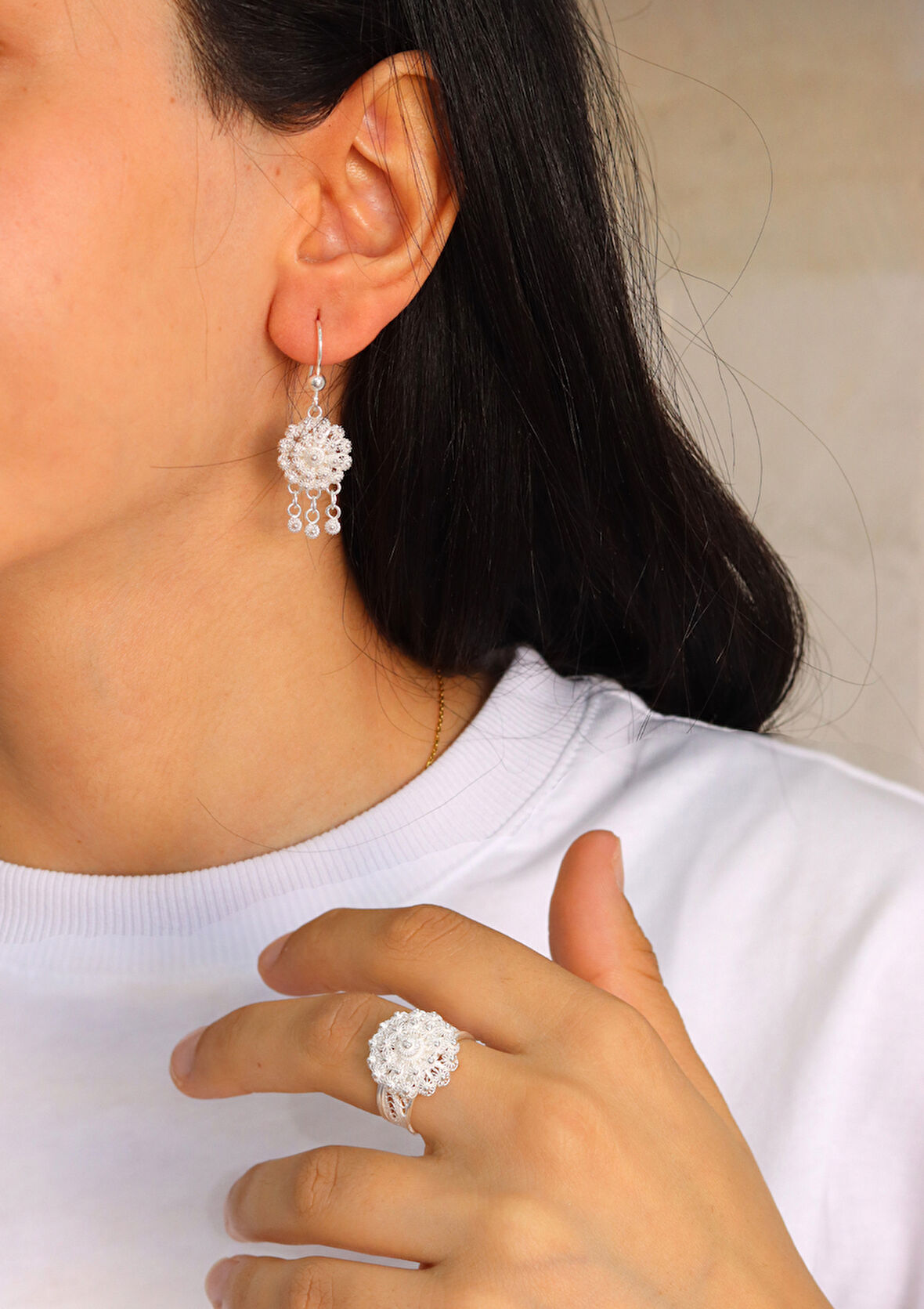 Sallantılı Bereket Model 925 Ayar Gümüş Telkari Kadın İkili Set 201024673