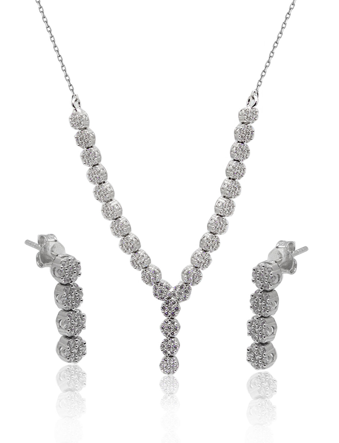 Zirkon Taşlı Yuvarlak Model 925 Ayar Gümüş İkili Set 201024691