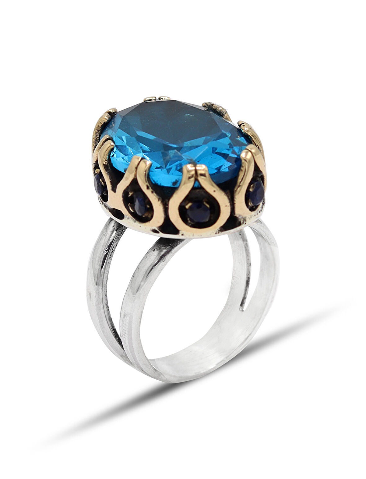 Akuamarin Taşlı El işçiliği Otantik Gümüş Kadın Yüzük 201024711