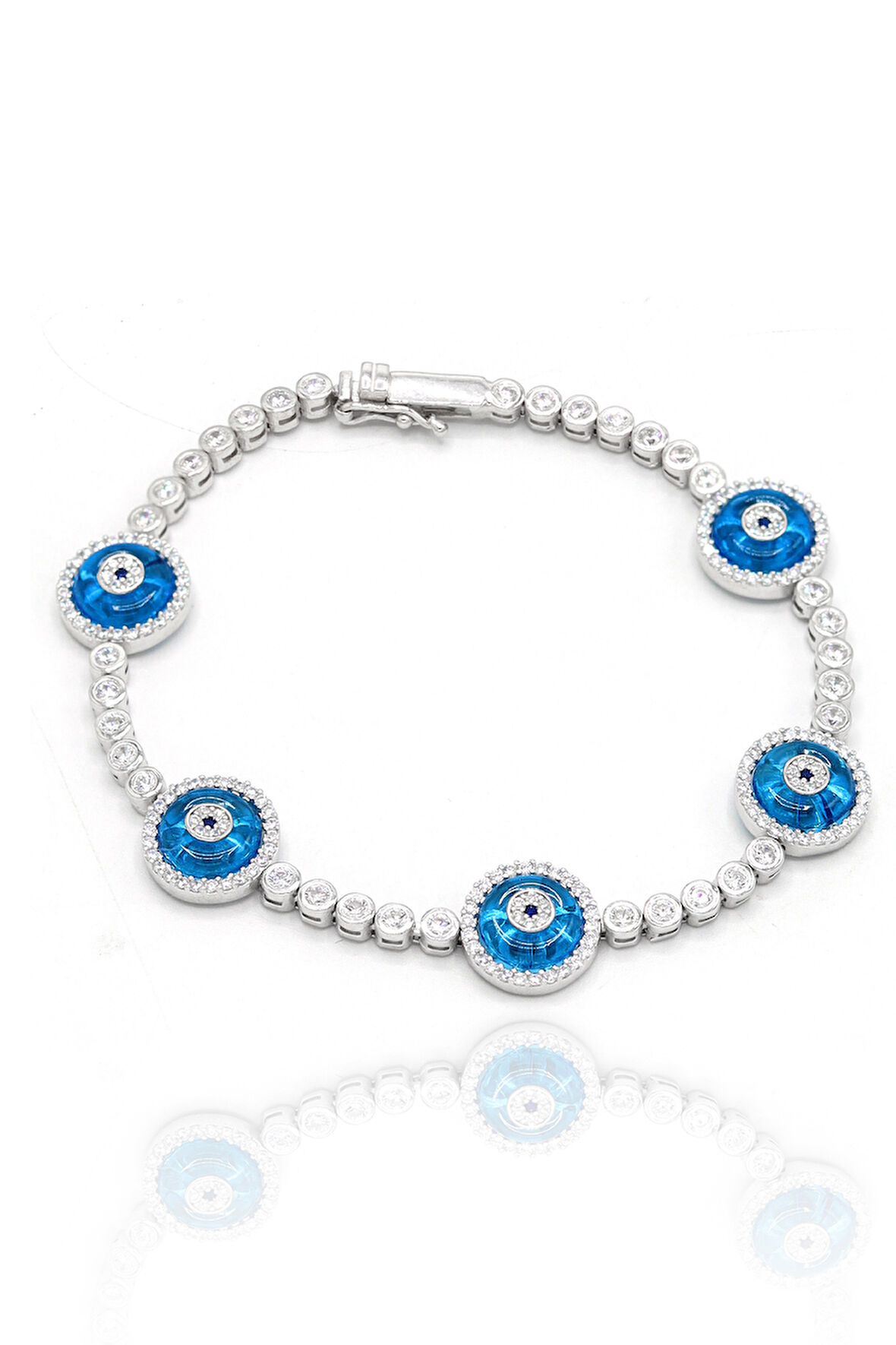 Su Yolu Model Mavi Nazarlık Taşlı 925 Ayar Gümüş Kadın Bileklik 201024744