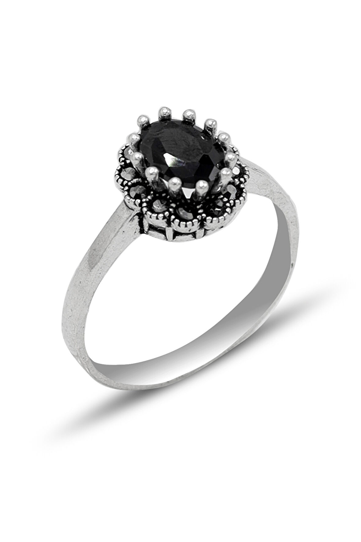 Oniks Taşlı 925 Ayar Gümüş Markazit Kadın Yüzük 201024753