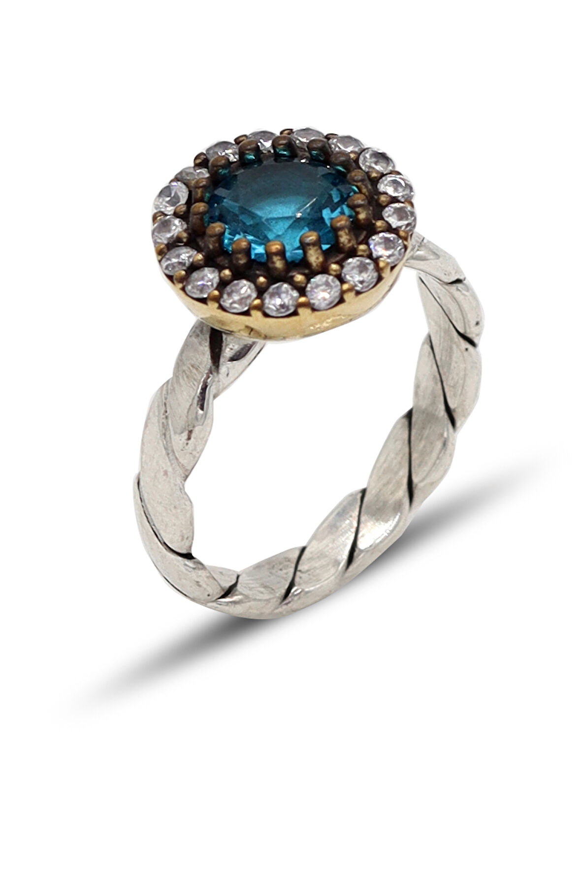 Akuamarin Taşlı El işi Otantik Gümüş Kadın Yüzük 201024754