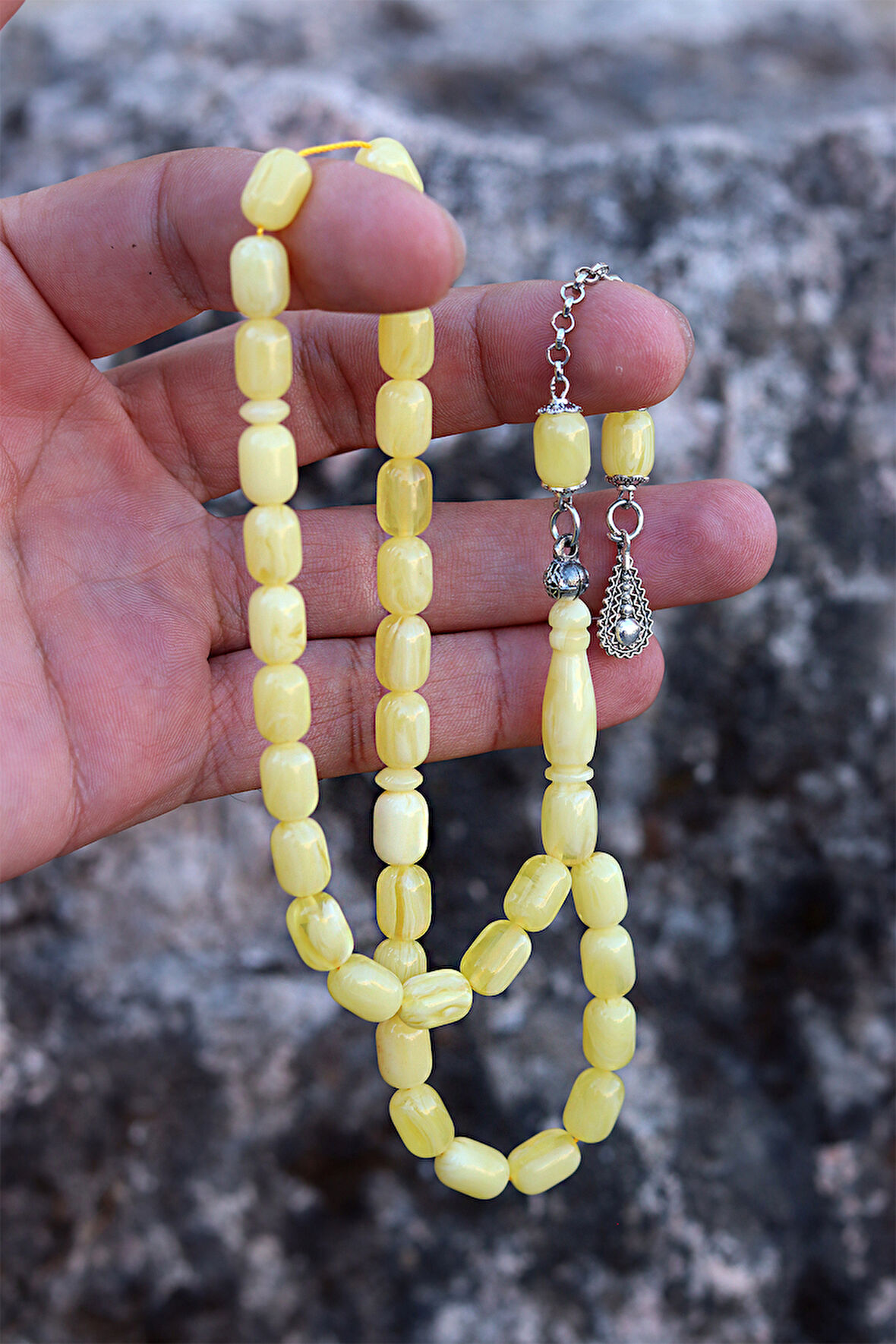 Sarı Renk Kapsül Kesim Damla Benzetmesi Beyrut Toz Kehribar Tesbih 201024770