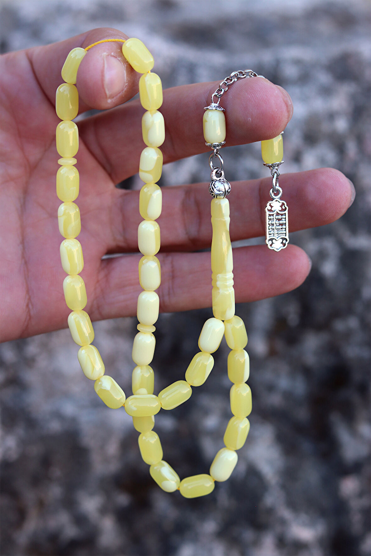 Sarı Renk Kapsül Kesim Damla Benzetmesi Beyrut Toz Kehribar Tesbih 10x6 mm