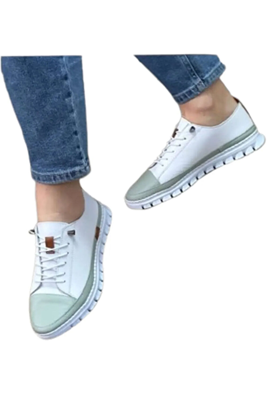 2010 Womenly Style Beyaz Gri Kadın Günlük Ayakkabı % 100 Hakiki Deri