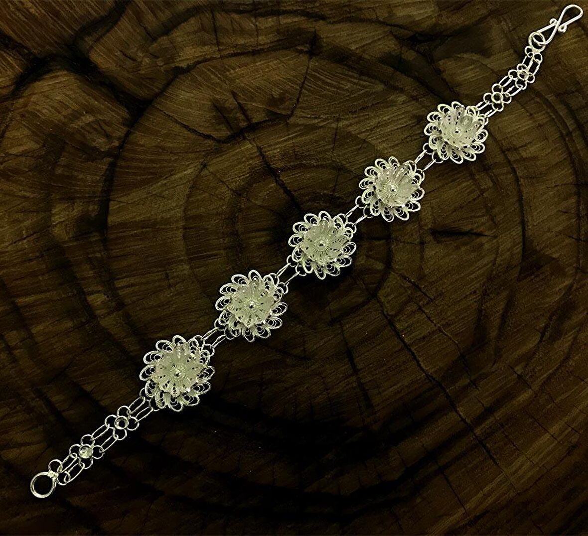 Çiçek Model Midyat Telkari El İşçiliği Gümüş Kadın Bileklik