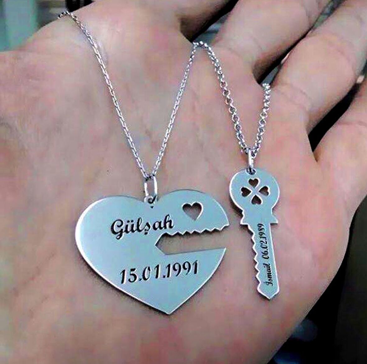 Kalp ve Anahtar Model Gümüş Sevgili Kolyesi