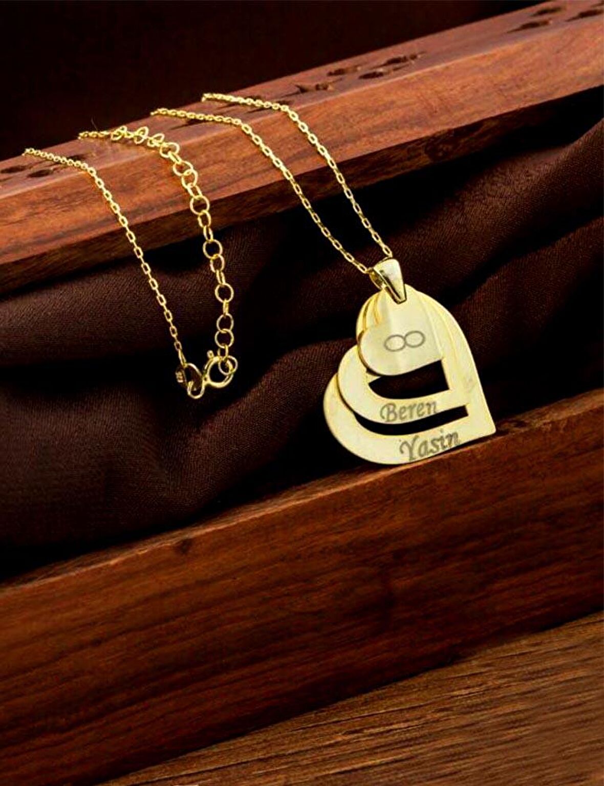 Üç Kalp Model Altın Kaplama Gümüş Kadın Kolye