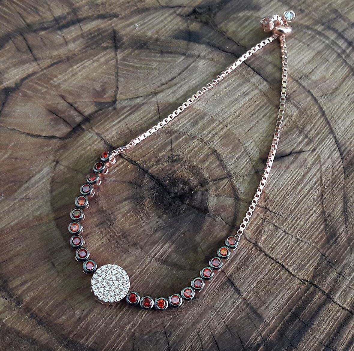 Su Yolu Model Rose Kaplama Yakut Taşlı Gümüş Kadın Bileklik