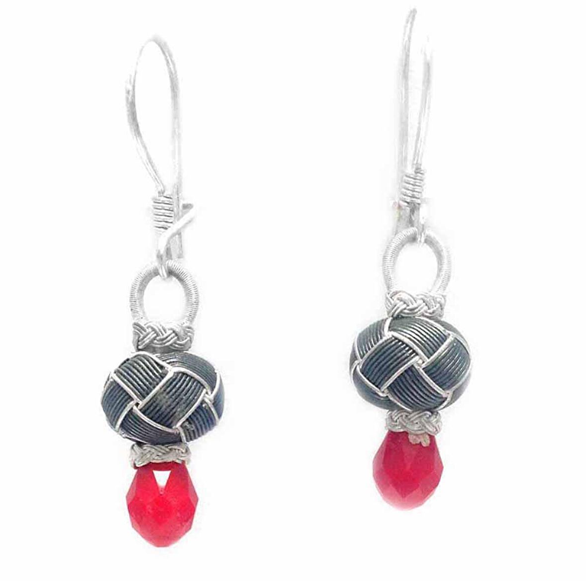 1000 Ayar El Örmesi Mercan Taşlı Gümüş Kadın Küpe