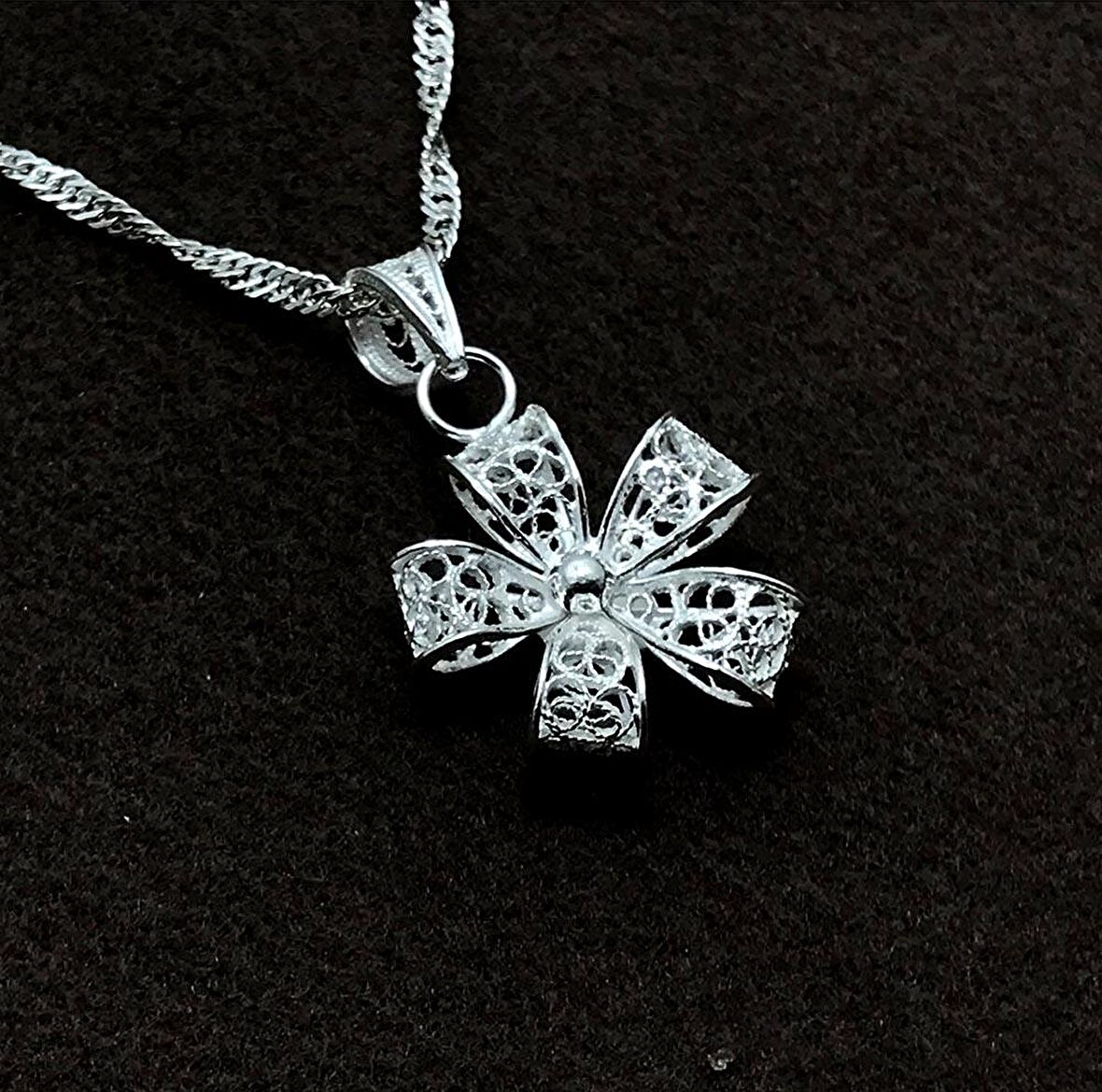 Çiçek Model Gümüş Kadın Telkari Kolye