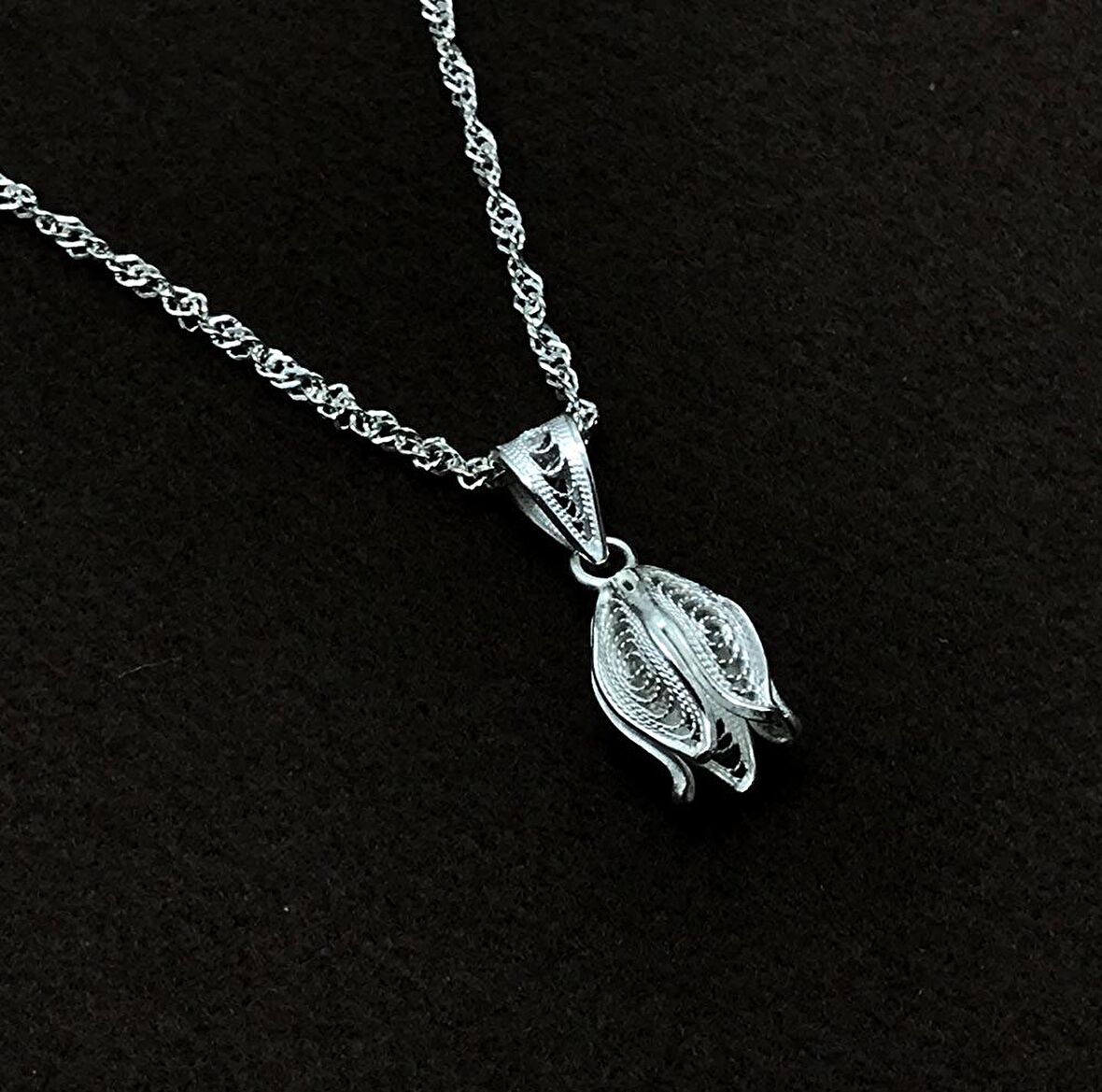 Tomurcuk Model Gümüş Kadın Telkari Kolye