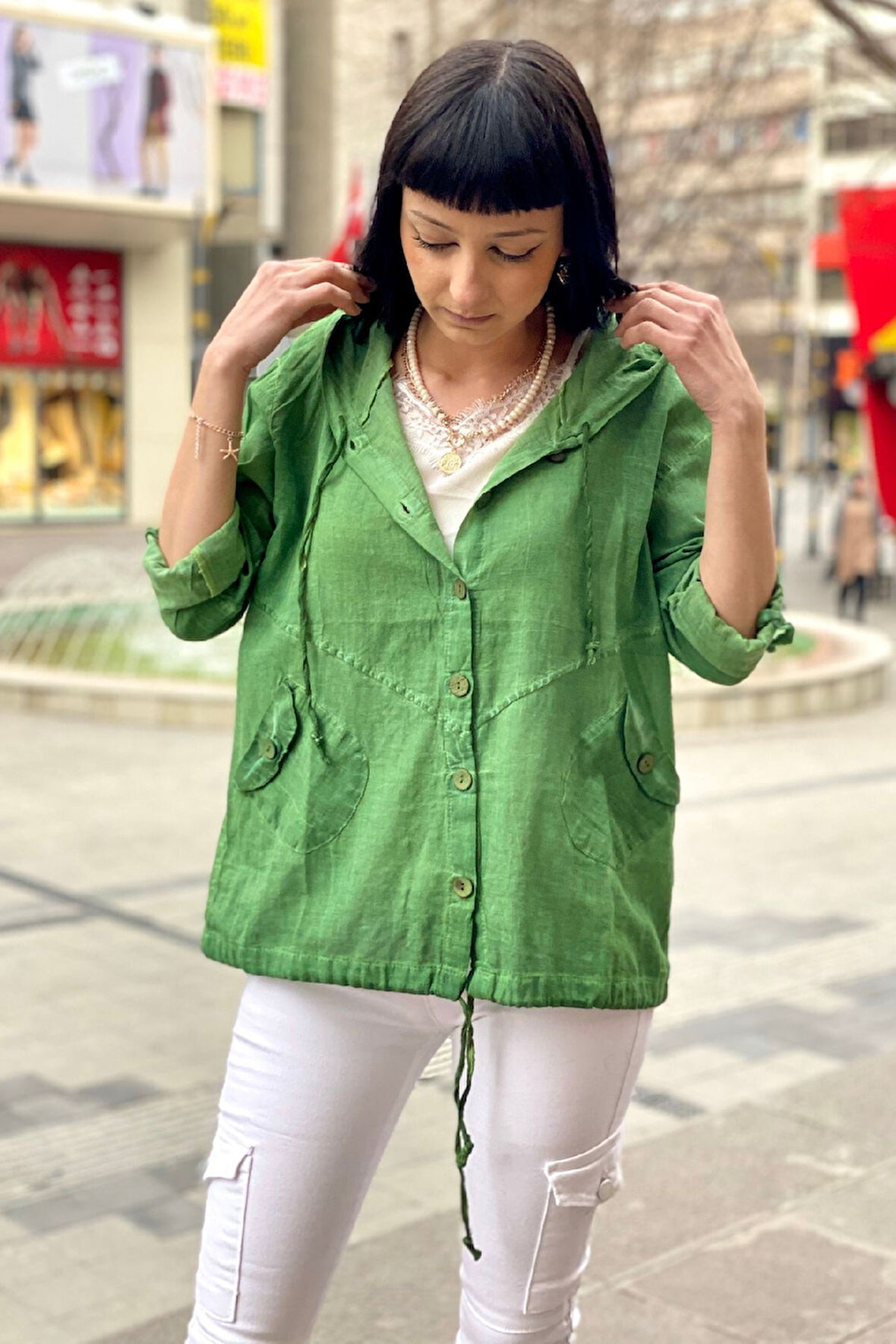 Kapşonlu Yıkamalı Gömlek