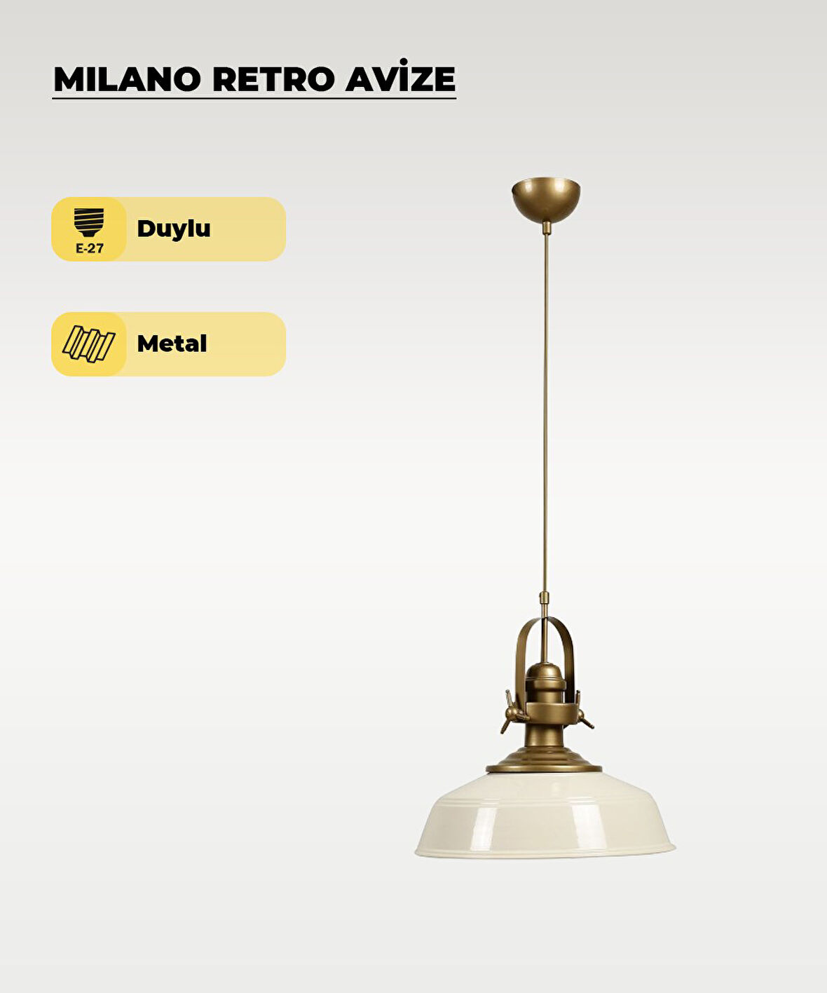 Milano Retro Avize Beyaz / Metal - E27 Duylu