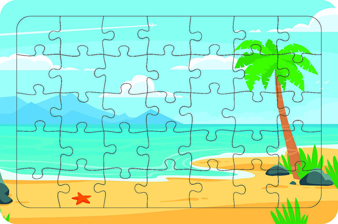 Plaj 35 Parça Ahşap Çocuk Puzzle Yapboz