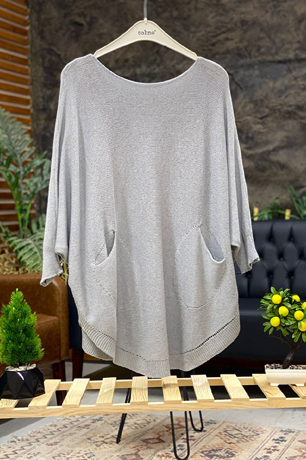 Yarasa Çift Cepli Merserize Tunik Bluz